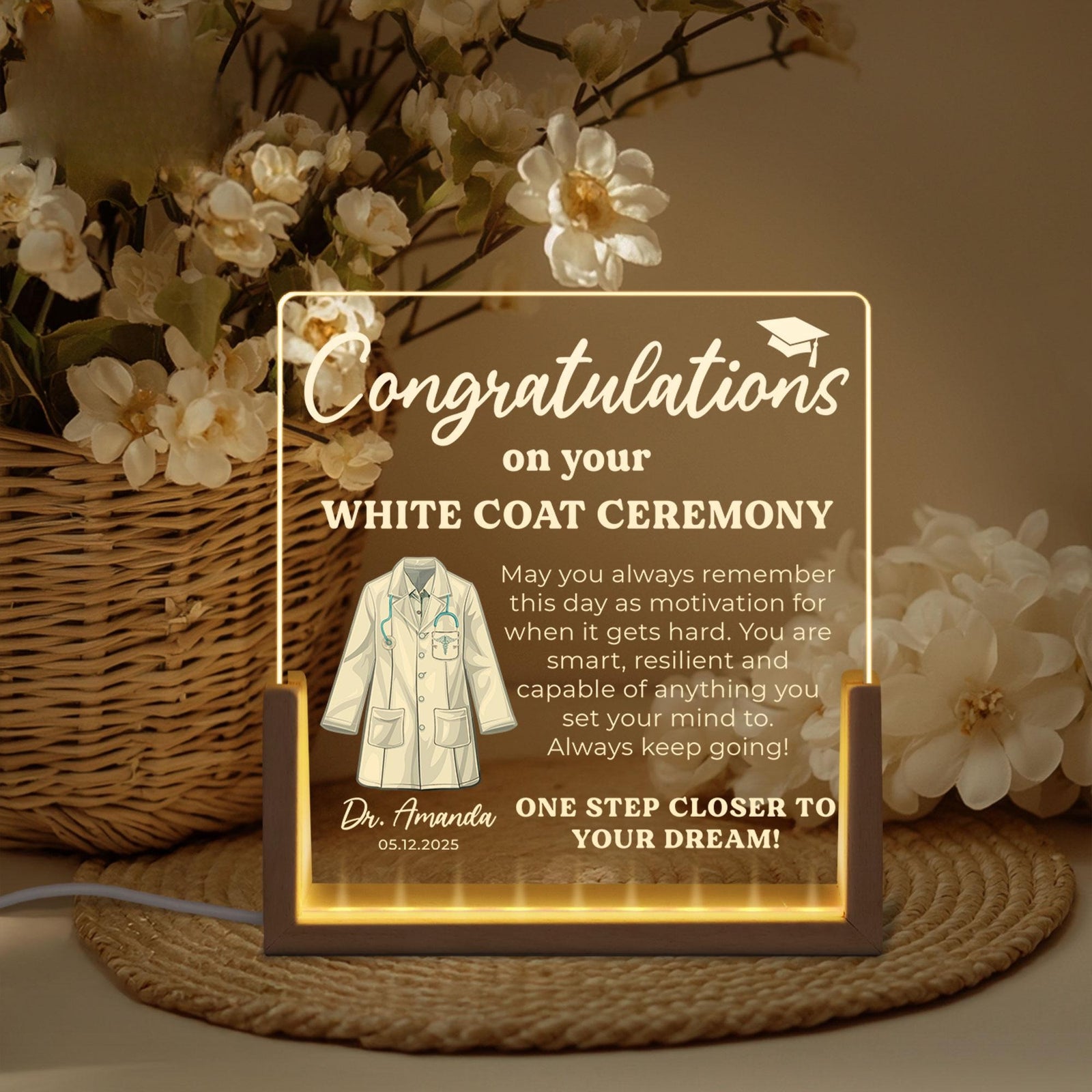 White Coat Ceremony Gift, Custom White Coat Ceremony LED Night Light, Med School Graduation, Gift for Future Doctor First White Coat Medical