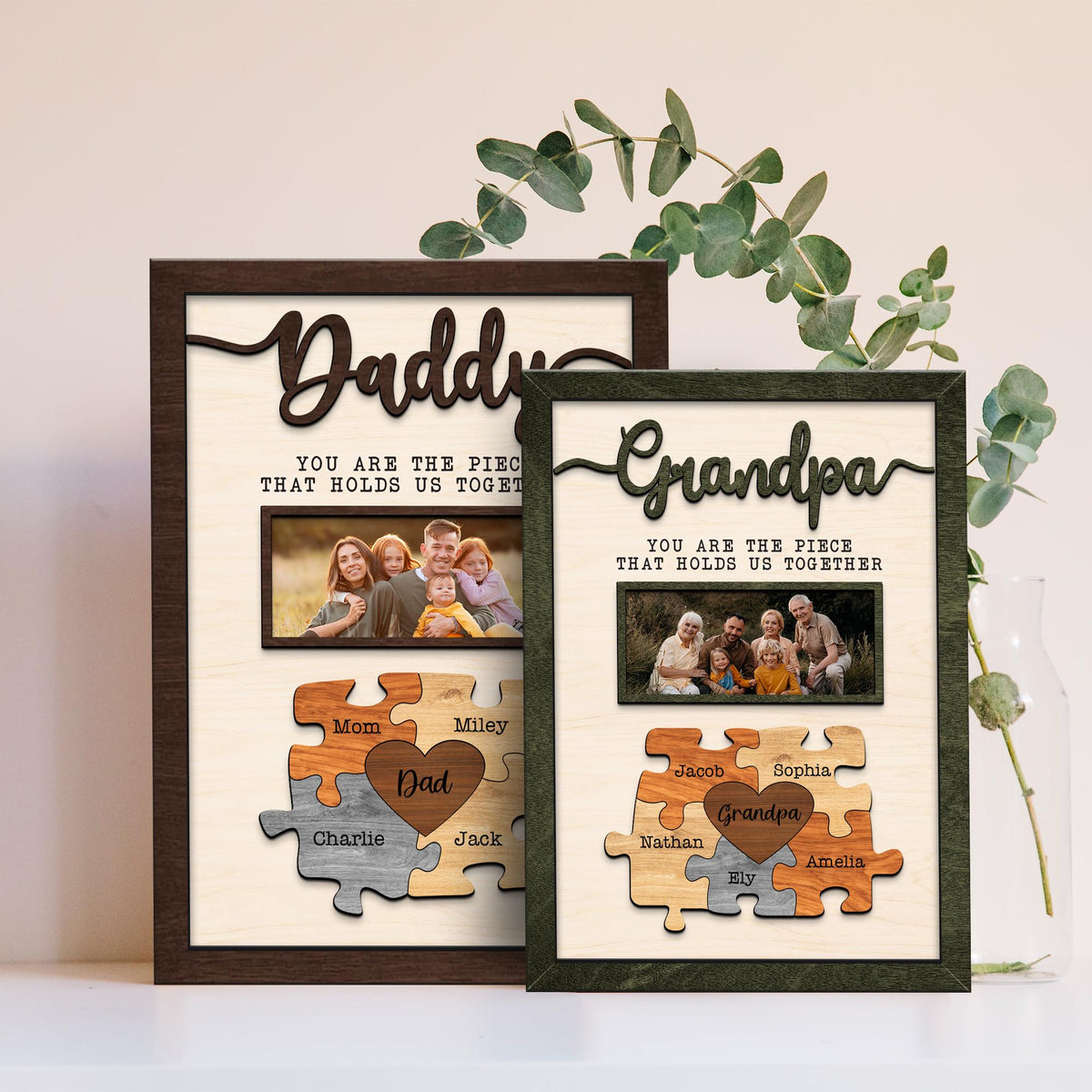 Fathers Day Puzzle Sign Personalized Dad Wooden Sign Custom Gift for Dad You Are The Piece That Holds Us Together, Wooden Sign Gift for Papa