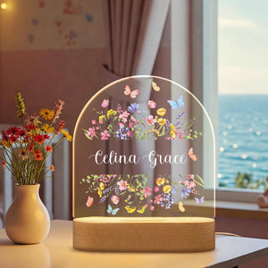 Personalized Butterfly and Flower Baby Night Light Custom Name Bedside Lamp for Girls, Floral Garden Nursery D cor, Birthday Gift for Her