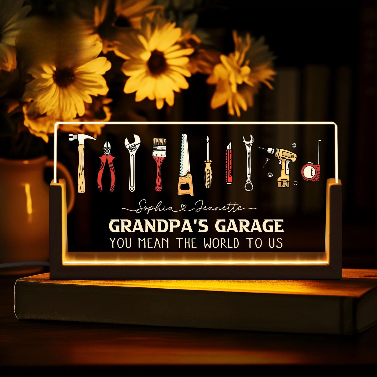 Personalized Grandpas Garage with Kids Name LED Night Light, Fathers Day Gifts for Grandpa, Custom Gift For Grandpa,Gift for Dad, Papa Gifts