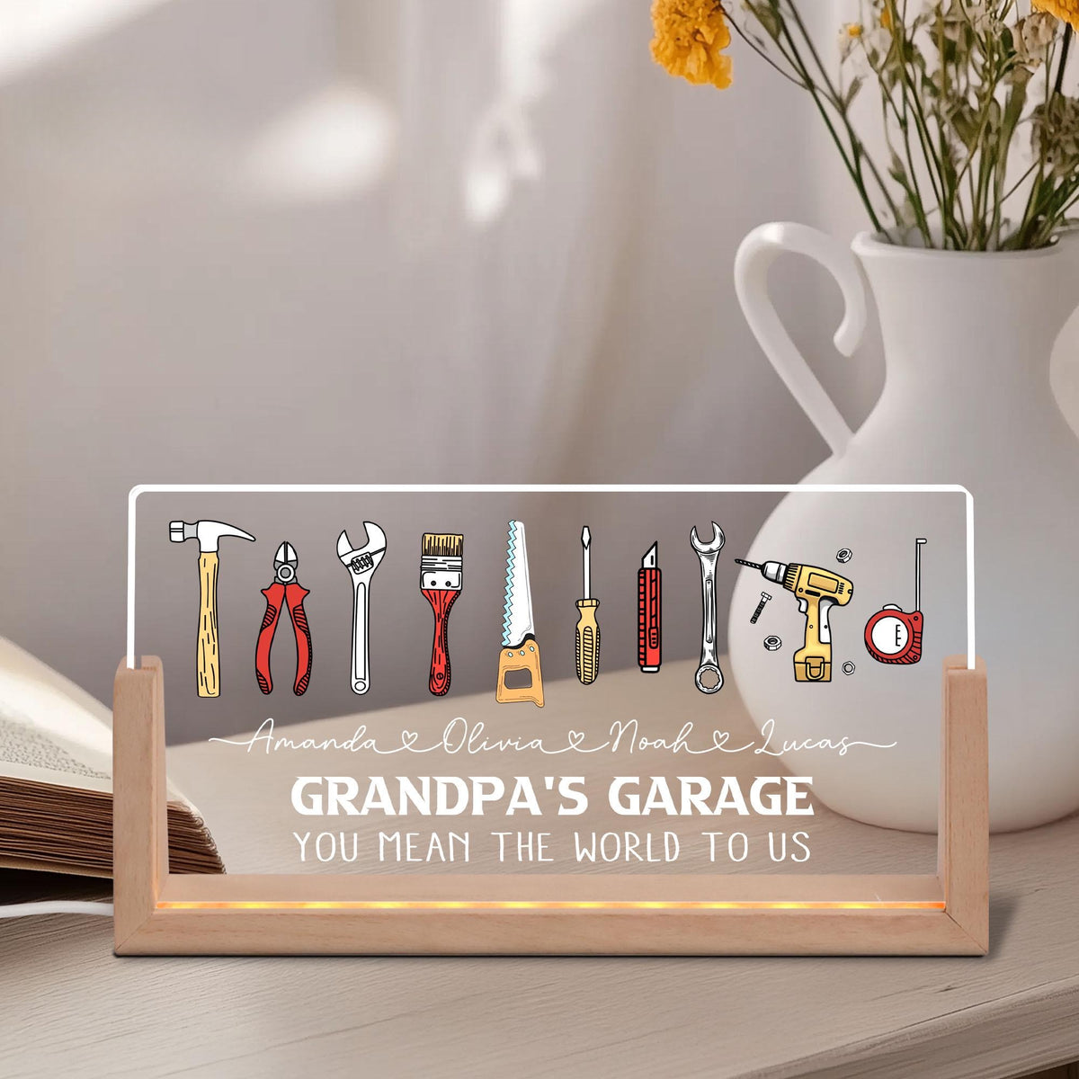 Personalized Grandpas Garage with Kids Name LED Night Light, Fathers Day Gifts for Grandpa, Custom Gift For Grandpa,Gift for Dad, Papa Gifts