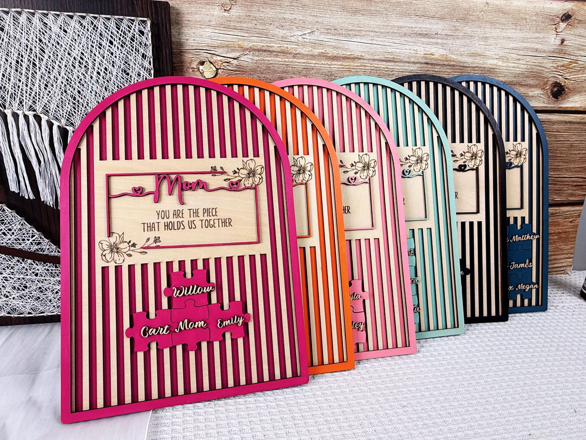 Mothers Day Gift,Personalized Unique Mom Puzzle Sign With Stand,You are the Piece that holds us together,Custom Puzzle Pieces Gift for Mom