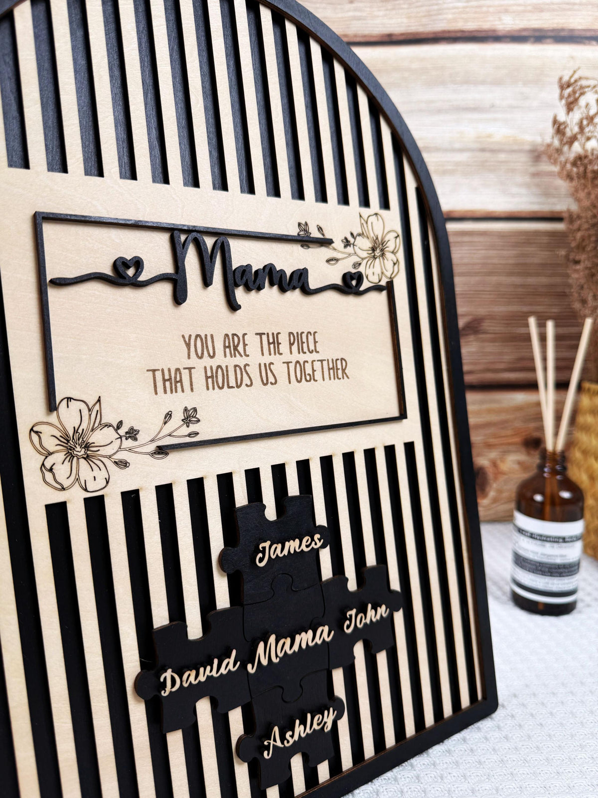 Mothers Day Gift,Personalized Unique Mom Puzzle Sign With Stand,You are the Piece that holds us together,Custom Puzzle Pieces Gift for Mom