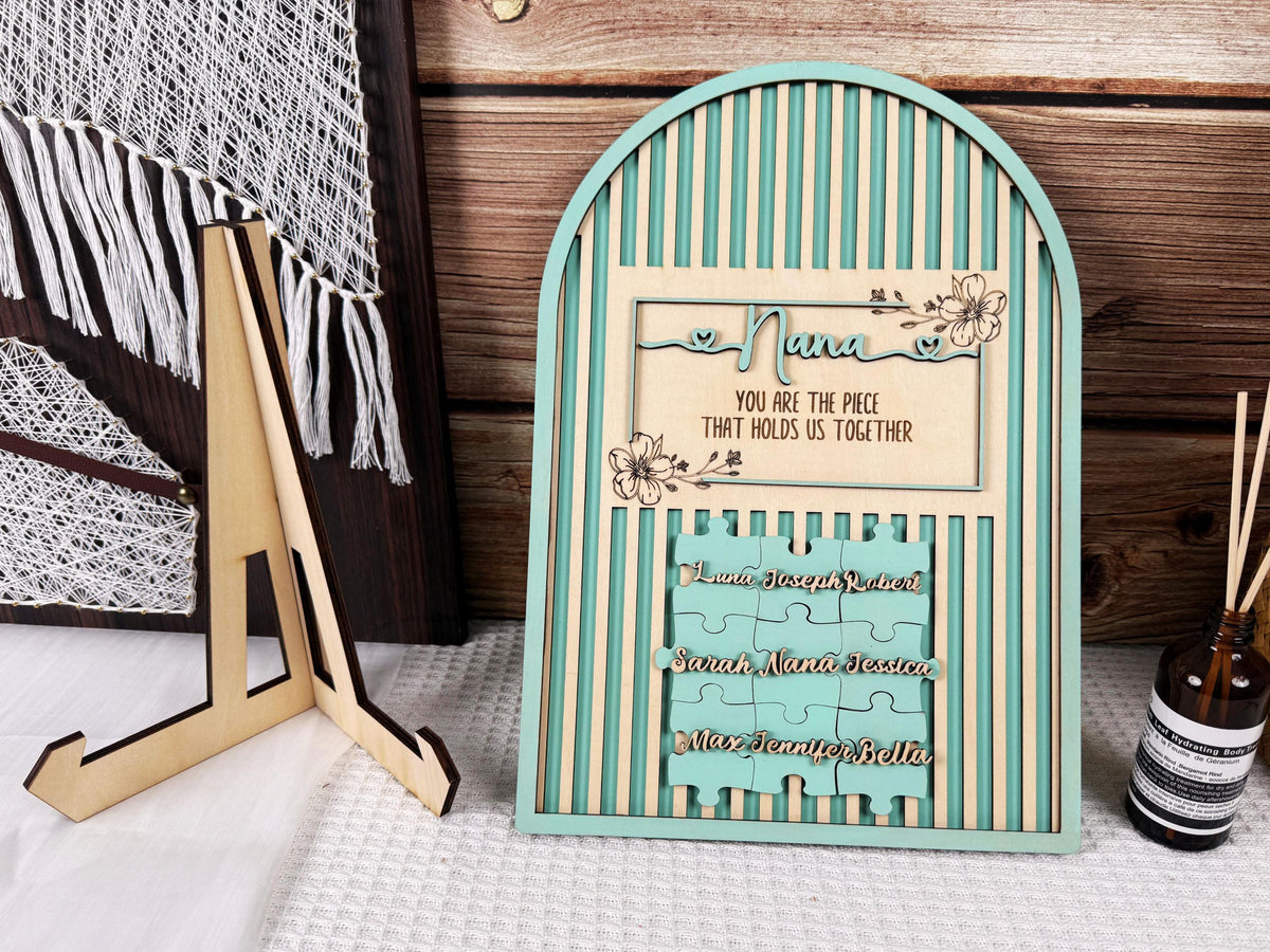Mothers Day Gift,Personalized Unique Mom Puzzle Sign With Stand,You are the Piece that holds us together,Custom Puzzle Pieces Gift for Mom