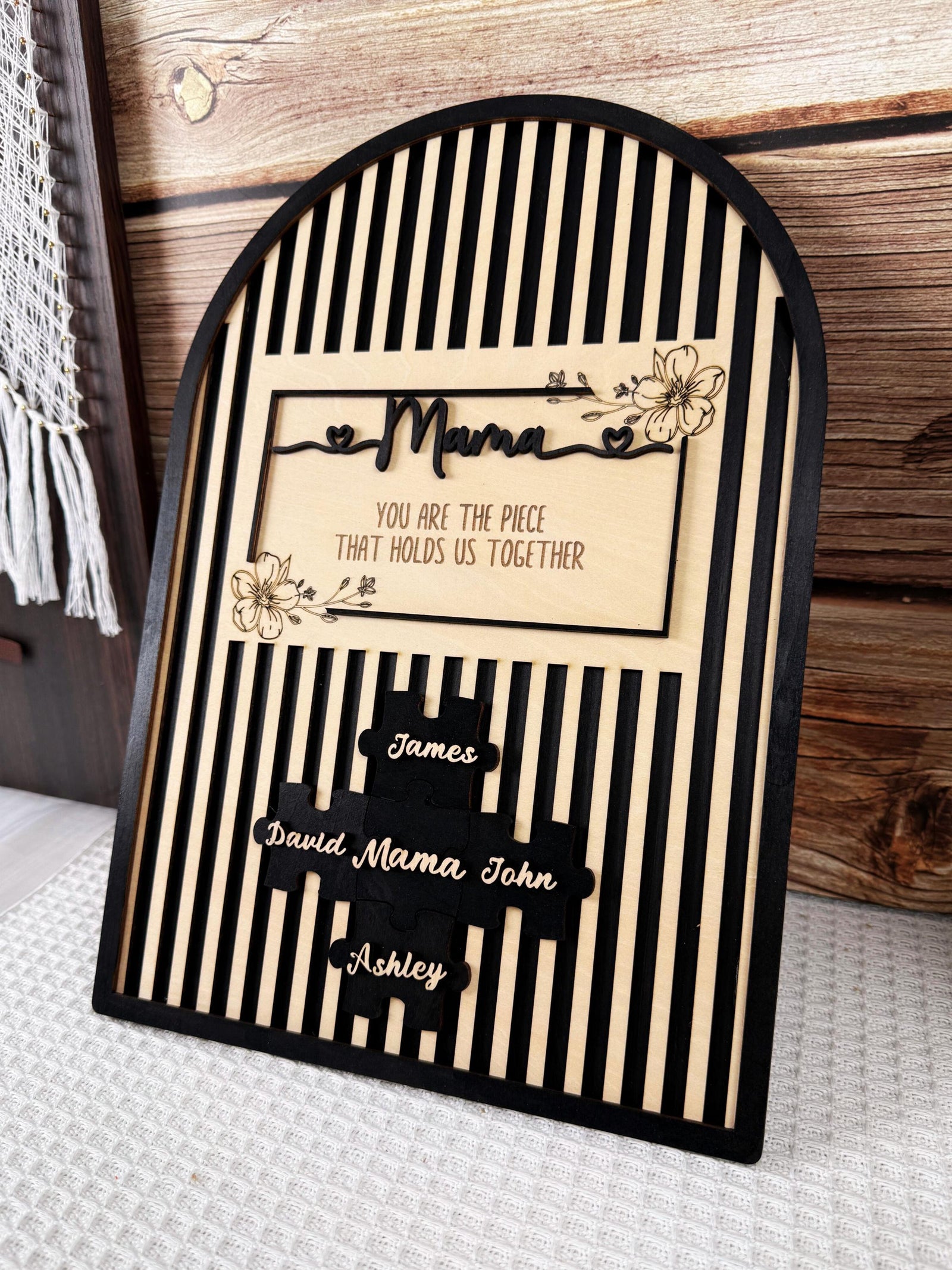 Mothers Day Gift,Personalized Unique Mom Puzzle Sign With Stand,You are the Piece that holds us together,Custom Puzzle Pieces Gift for Mom