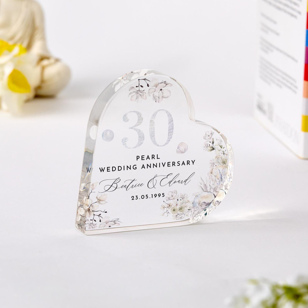 Personalised 30th Wedding Anniversary Gift Pearl Anniversary Present Heart-Shaped Acrylic Plaque Custom Keepsake with Names Date Mum Dad