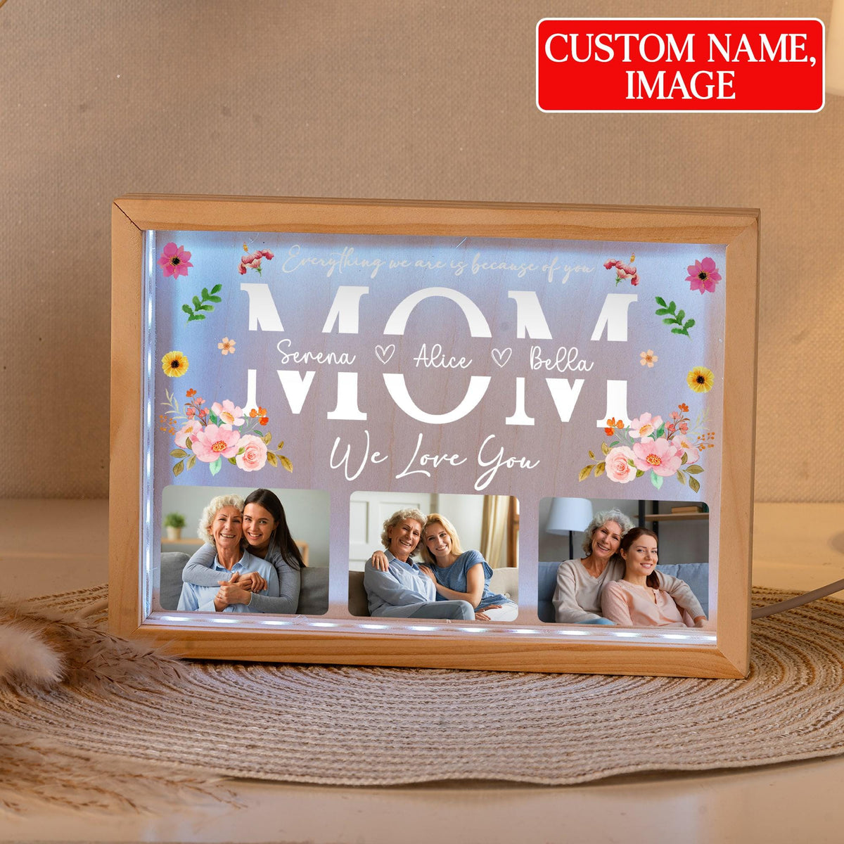 Custom Photo Frame Light Box, Personalized Night Light, Everything We Are Is Because Of You, Best Mom Ever, Mother's Day Gift From Family