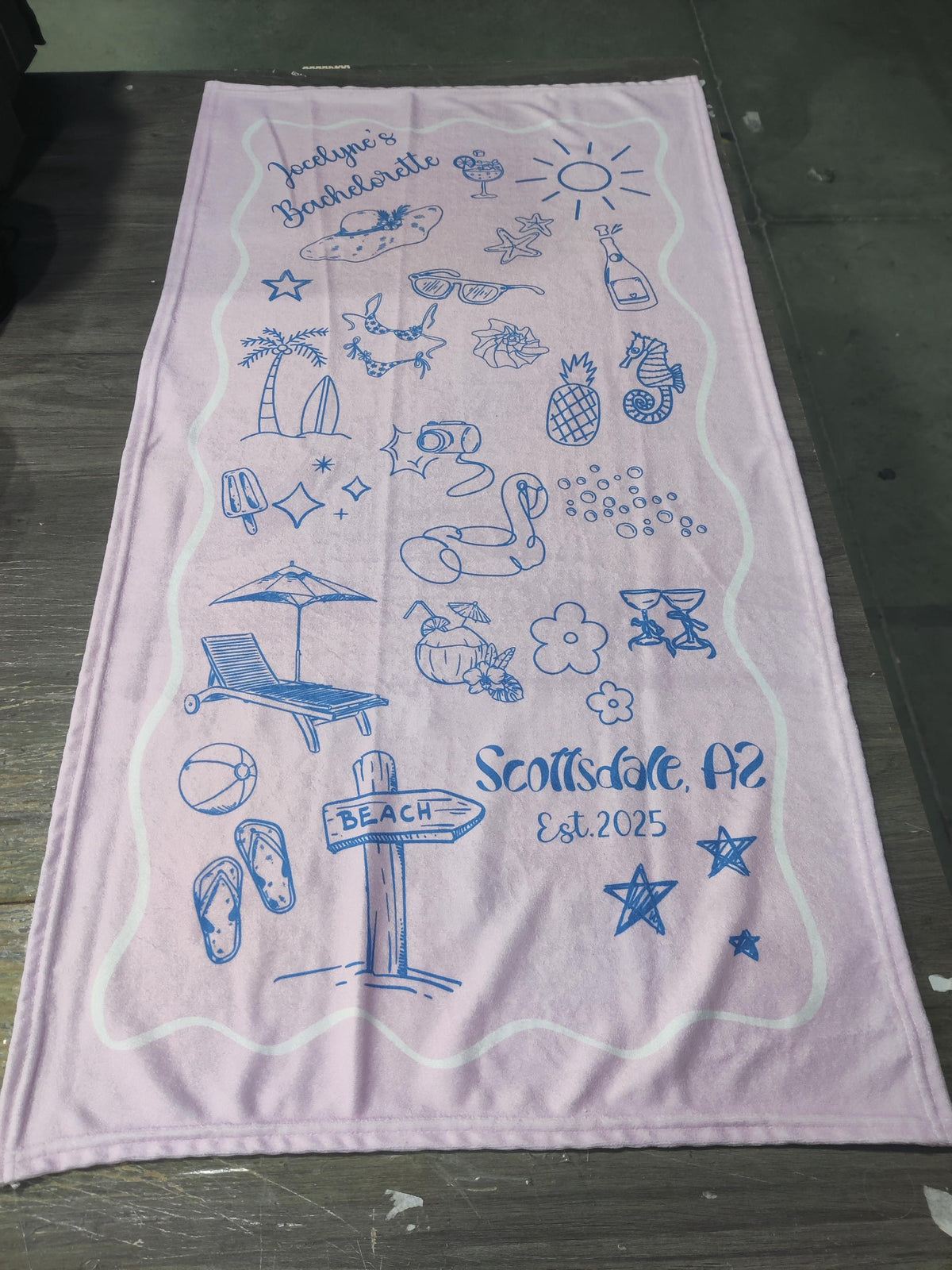 Personalized Bachelorette Beach Towel, Custom Location And Name Bachelorette Party Pool Towel, Bachelorette Trip Gift, Bride, Bridal Shower