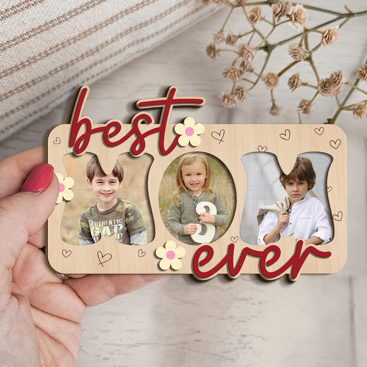 Best Mom Ever Mothers Day Photo Frame, Custom Picture Frame, Mother's Day Gift, Mom and Kids Photo Wall Sign, Wood Stand, Mom Birthday Gift
