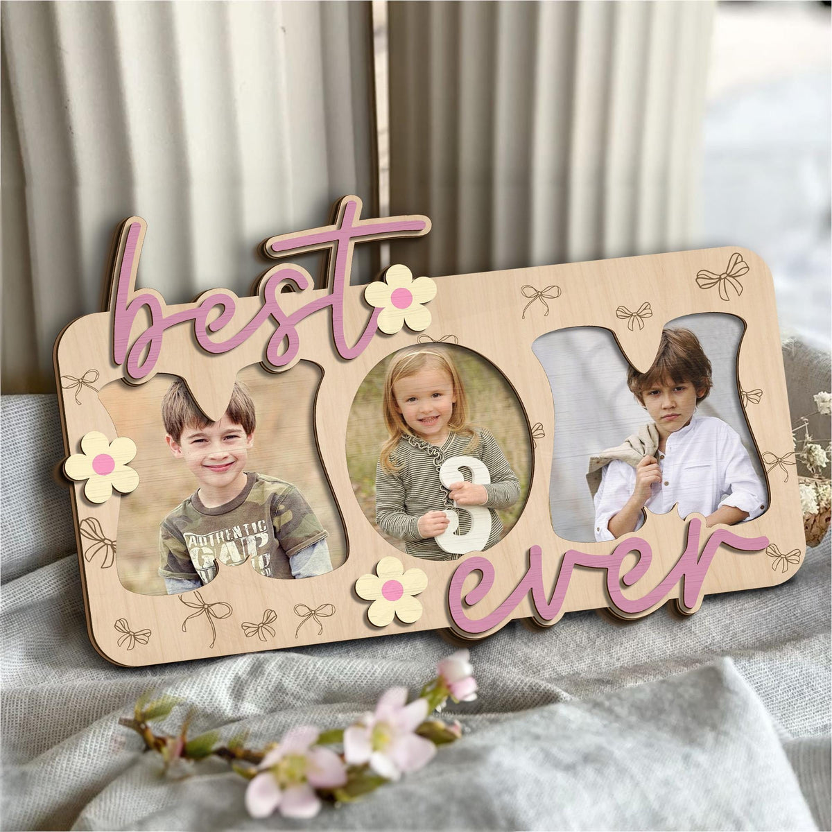 Best Mom Ever Mothers Day Photo Frame, Custom Picture Frame, Mother's Day Gift, Mom and Kids Photo Wall Sign, Wood Stand, Mom Birthday Gift