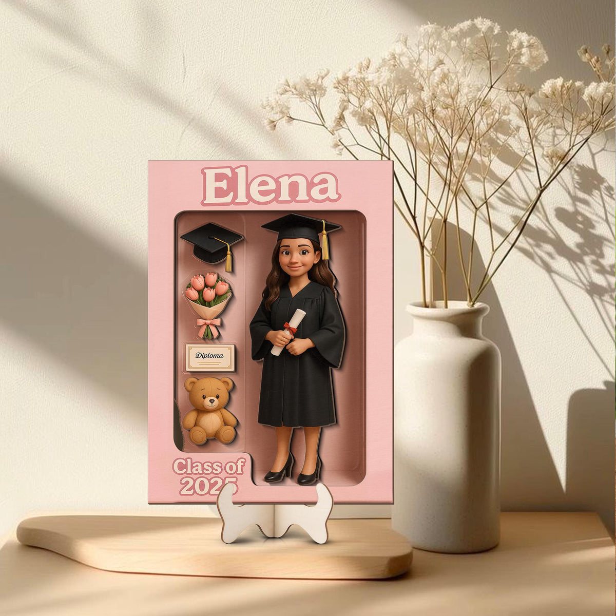 Custom Graduation Wooden Sign, 3D Effect Graduate Action Figure Pack, Personalized Photo Gift, Class of 2025 Decor