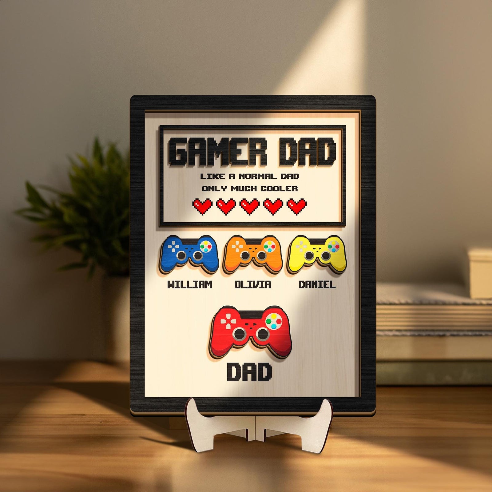 Personalized Dad Wooden Plaque, Custom Kid's Names Gamer Wooden Sign, Gaming Hand Play Wood Sign, Father's Day Gift for Dad, Grandpa's Gifts