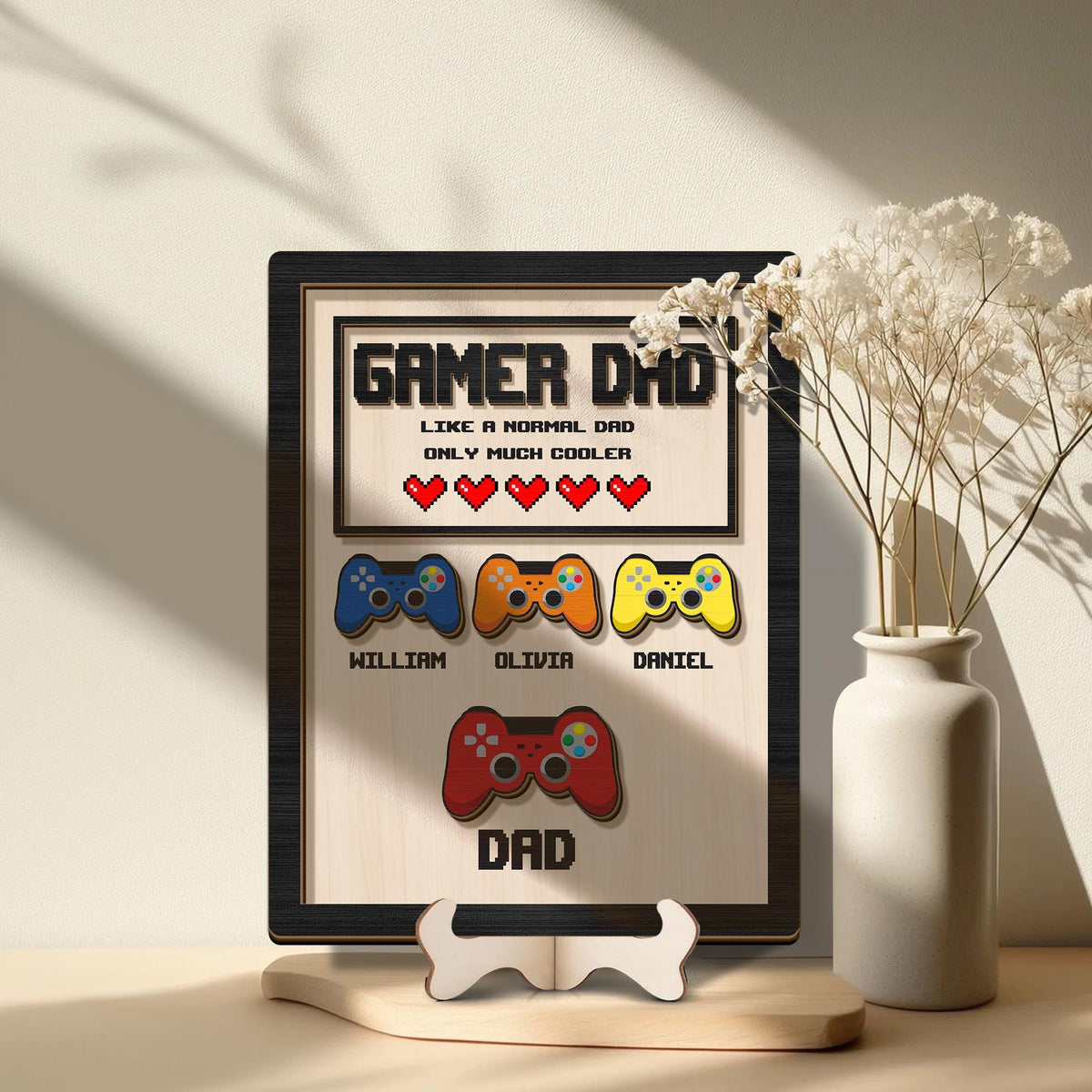 Personalized Dad Wooden Plaque, Custom Kid's Names Gamer Wooden Sign, Gaming Hand Play Wood Sign, Father's Day Gift for Dad, Grandpa's Gifts