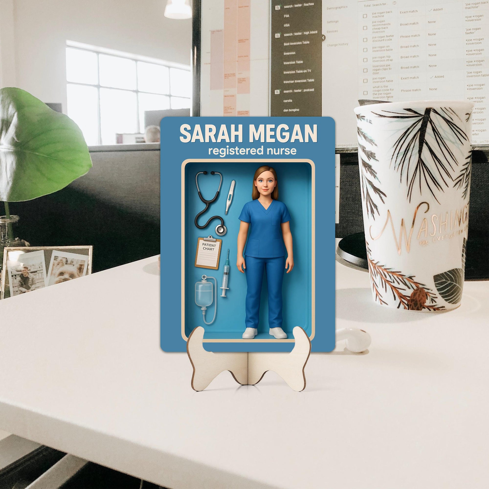 Personalized Nurse Cartoon Action Figure Wooden Sign Custom Photo Plaque Nurse Gift for Her Office or Clinic Decor, 3D Effect