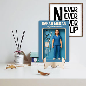 Personalized Nurse Cartoon Action Figure Wooden Sign Custom Photo Plaque Nurse Gift for Her Office or Clinic Decor, 3D Effect