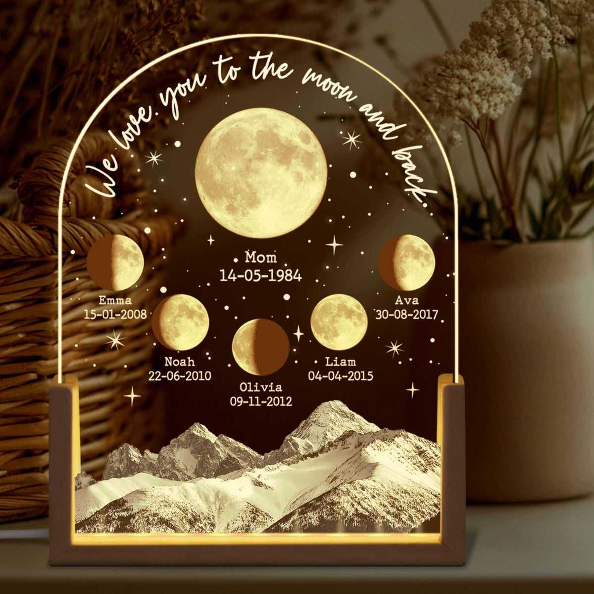 Personalized Moons Phase with Kids Names, Custom Moons Phase Night Light, Mother s Day Gifts, Gifts for Mama, Custom Night light Moon Phase