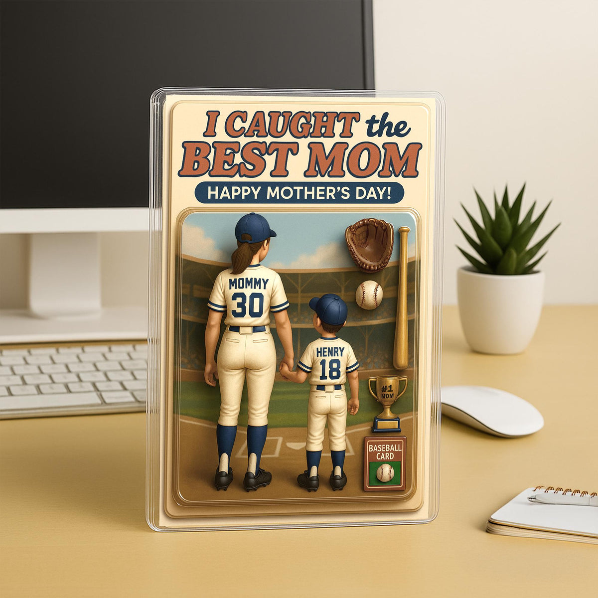 We Caught the Best Mom Baseball Custom Figure 3D Effect Personalized Acrylic Block Plaque, Personalized Mother's Day Gift for Mom, Gifts for Mom, Wife