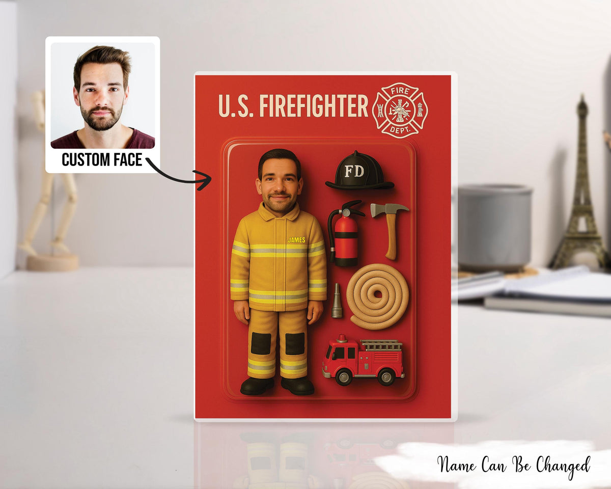 3D Effect Firefighter Custom Figure Personalized Acrylic Block Plaque, Gift For Firefighters, Dad, Husband, Fire Department, Fireman Gift