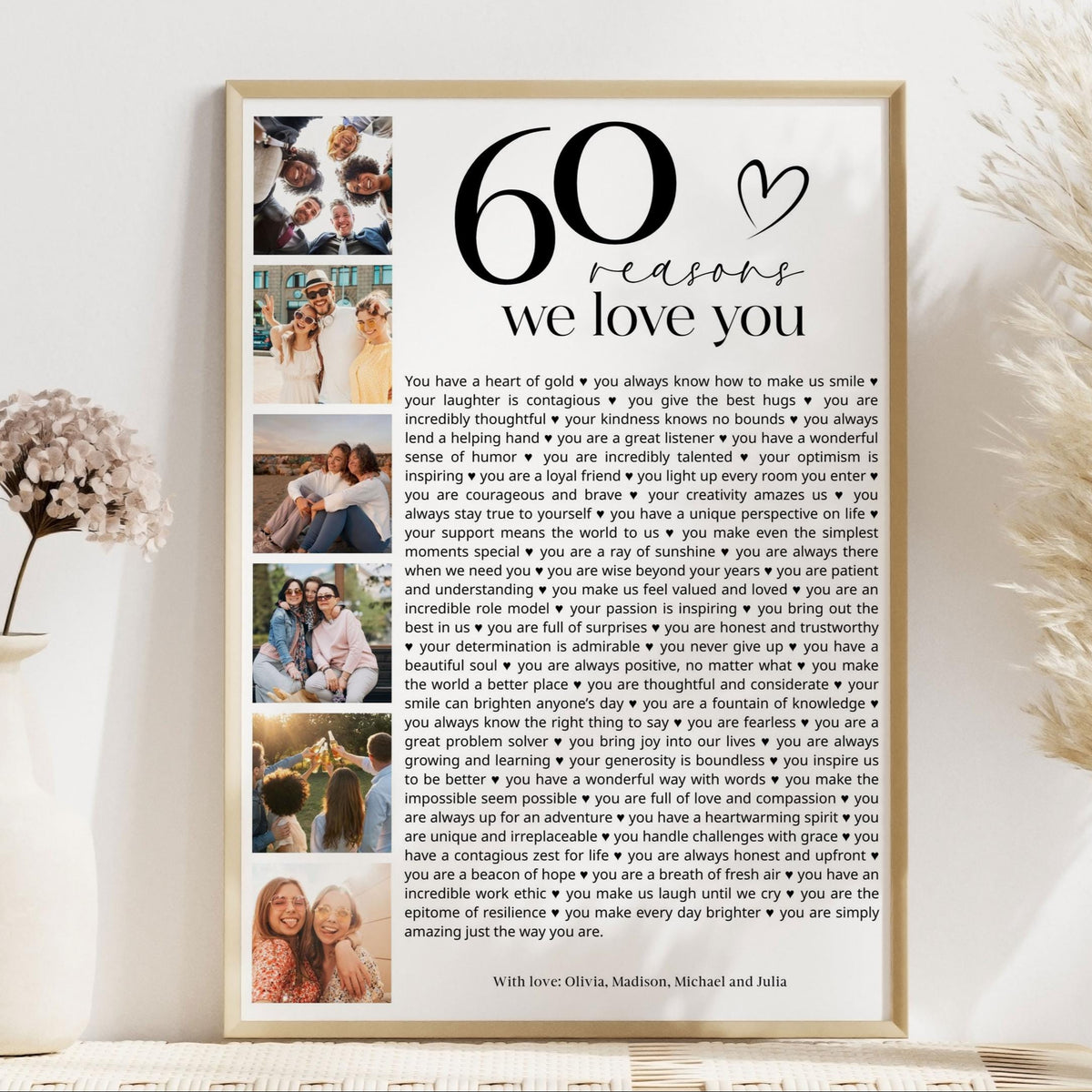 60 Reasons We Love You Poster With Pictures Canvas, Printable 60th Birthday Gift for Him or Her, Personalized 60th Birthday Decor