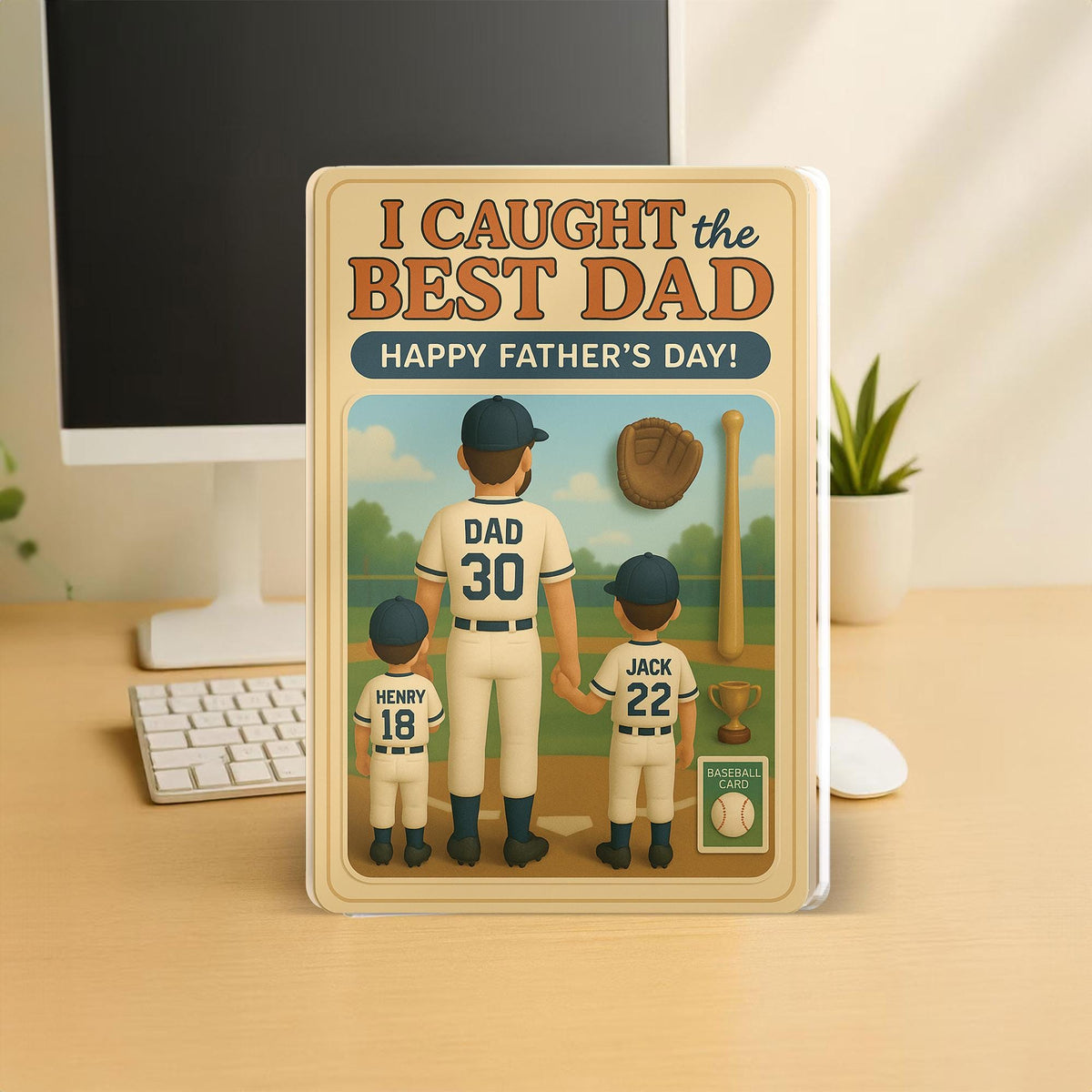 Father's Day 2025 Gift, We Caught the Best Dad Baseball Custom Figure Personalized Acrylic Block Plaque, Personalized Gift for Dad, Husband