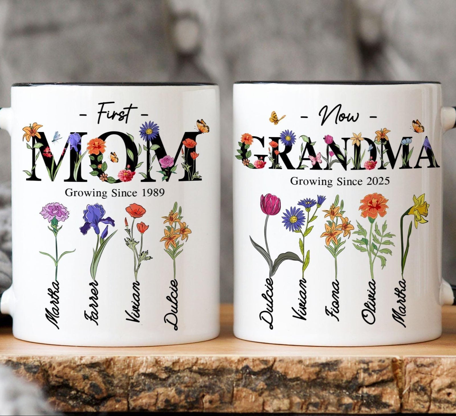 Personalized First Mom Now Grandma Gift, Grandmas Garden Mug, Custom Flower Birth Month Garden, Birthday Gift For Grandma, Mother's Day Gift