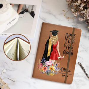A Sweet Ending To A New Beginning, Personalized Leather Journal Daughter Class of 2025 College - PHD Graduation Gifts, Masters Degree Gifts