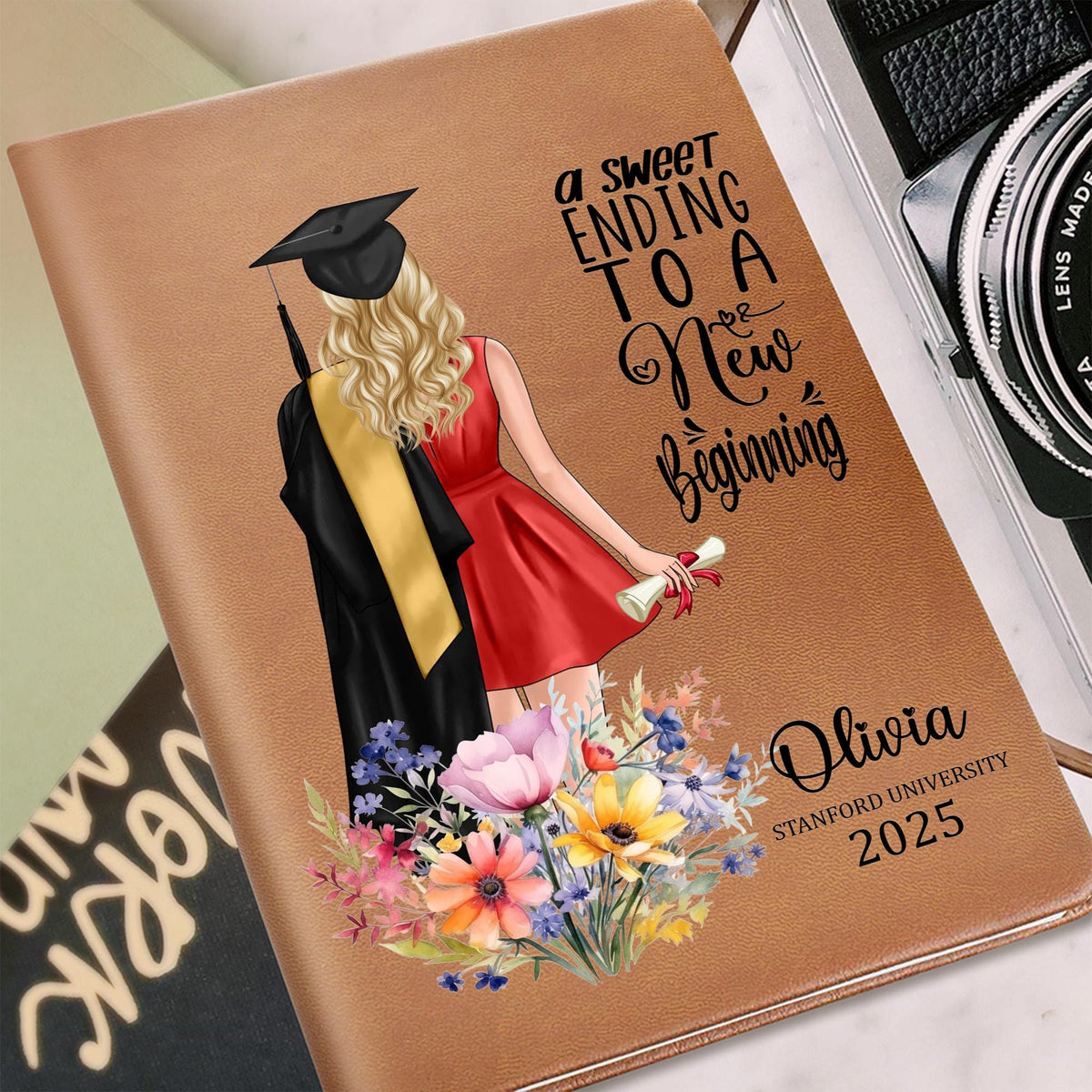 A Sweet Ending To A New Beginning, Personalized Leather Journal Daughter Class of 2025 College - PHD Graduation Gifts, Masters Degree Gifts