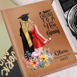 A Sweet Ending To A New Beginning, Personalized Leather Journal Daughter Class of 2025 College - PHD Graduation Gifts, Masters Degree Gifts