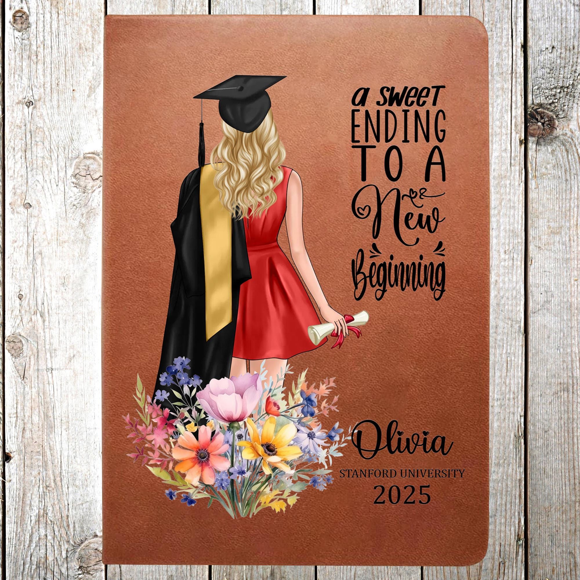 A Sweet Ending To A New Beginning, Personalized Leather Journal Daughter Class of 2025 College - PHD Graduation Gifts, Masters Degree Gifts