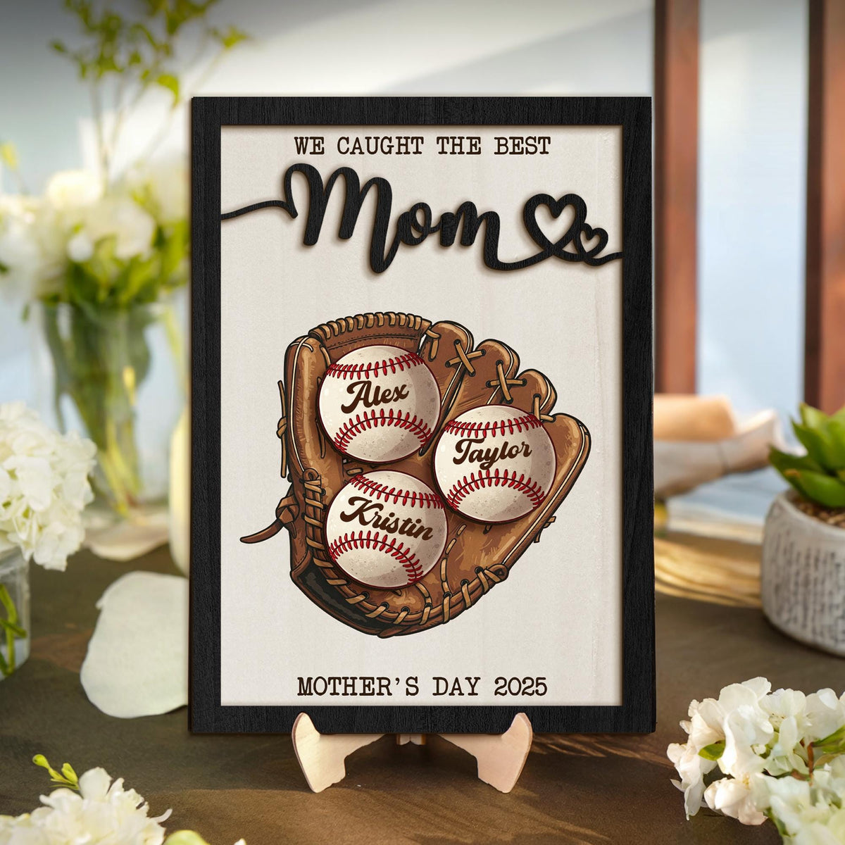 Custom We Caught The Best Mom Wood Sign, Personalized Baseball Mom With Kids Name Sign, Great Ball Catcher, Mother's Gift Ideas For Mom