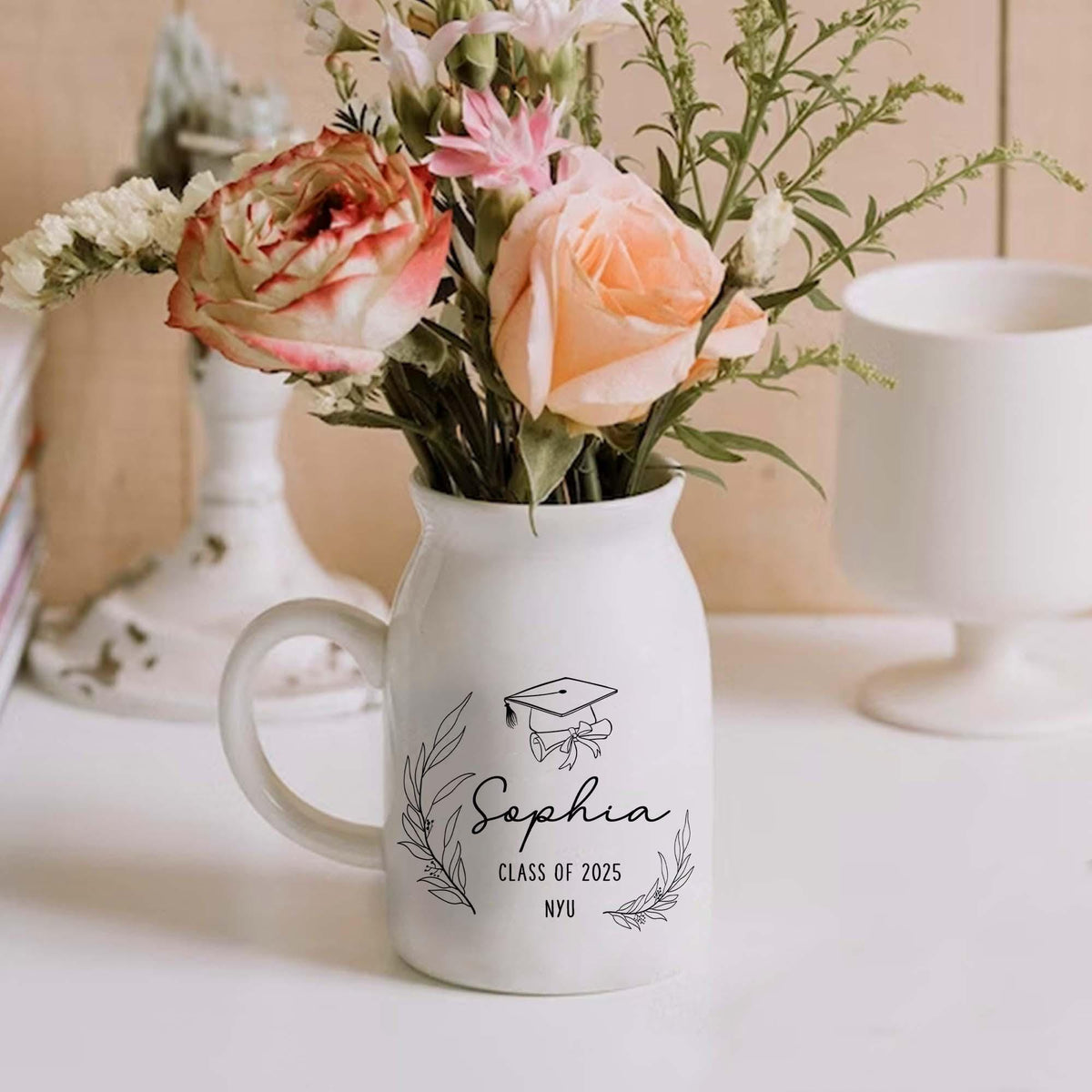 Personalized Graduation Flower Vase,College University High School Graduation Gift,Keepsake For Graduating,Masters Degree Gift,Class Of 2025