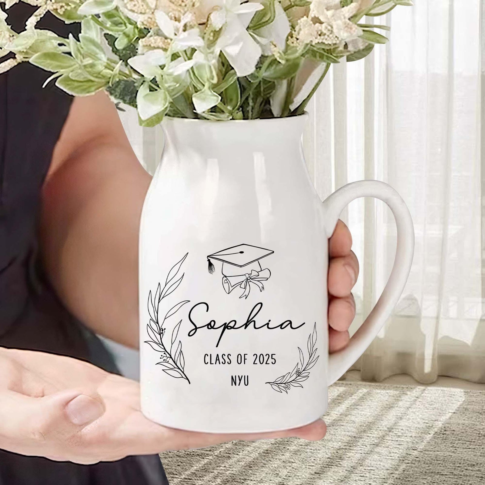 Personalized Graduation Flower Vase,College University High School Graduation Gift,Keepsake For Graduating,Masters Degree Gift,Class Of 2025
