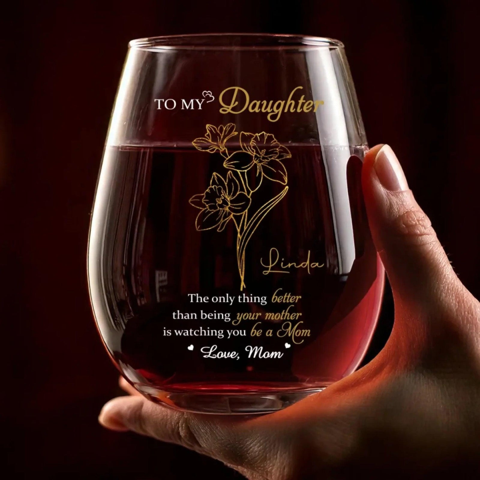 To My Daughter Happy Mothers Day Personalized Wine Glass, Daughter Cup, Custom Message On Mug, Anniversary Gift For Daughter,Mother Daughter