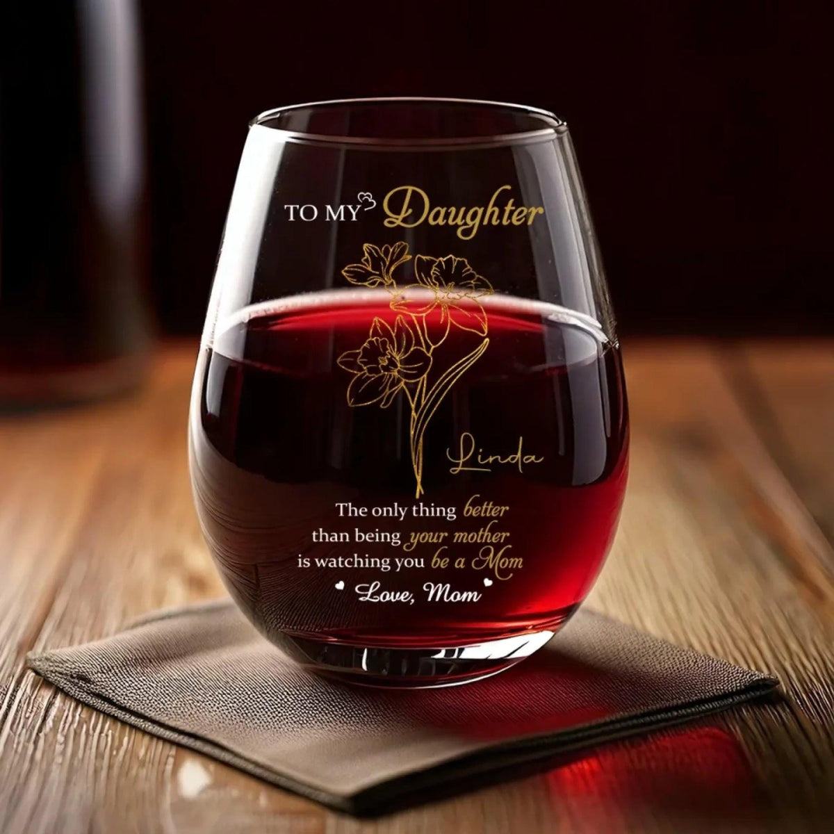 To My Daughter Happy Mothers Day Personalized Wine Glass, Daughter Cup, Custom Message On Mug, Anniversary Gift For Daughter,Mother Daughter