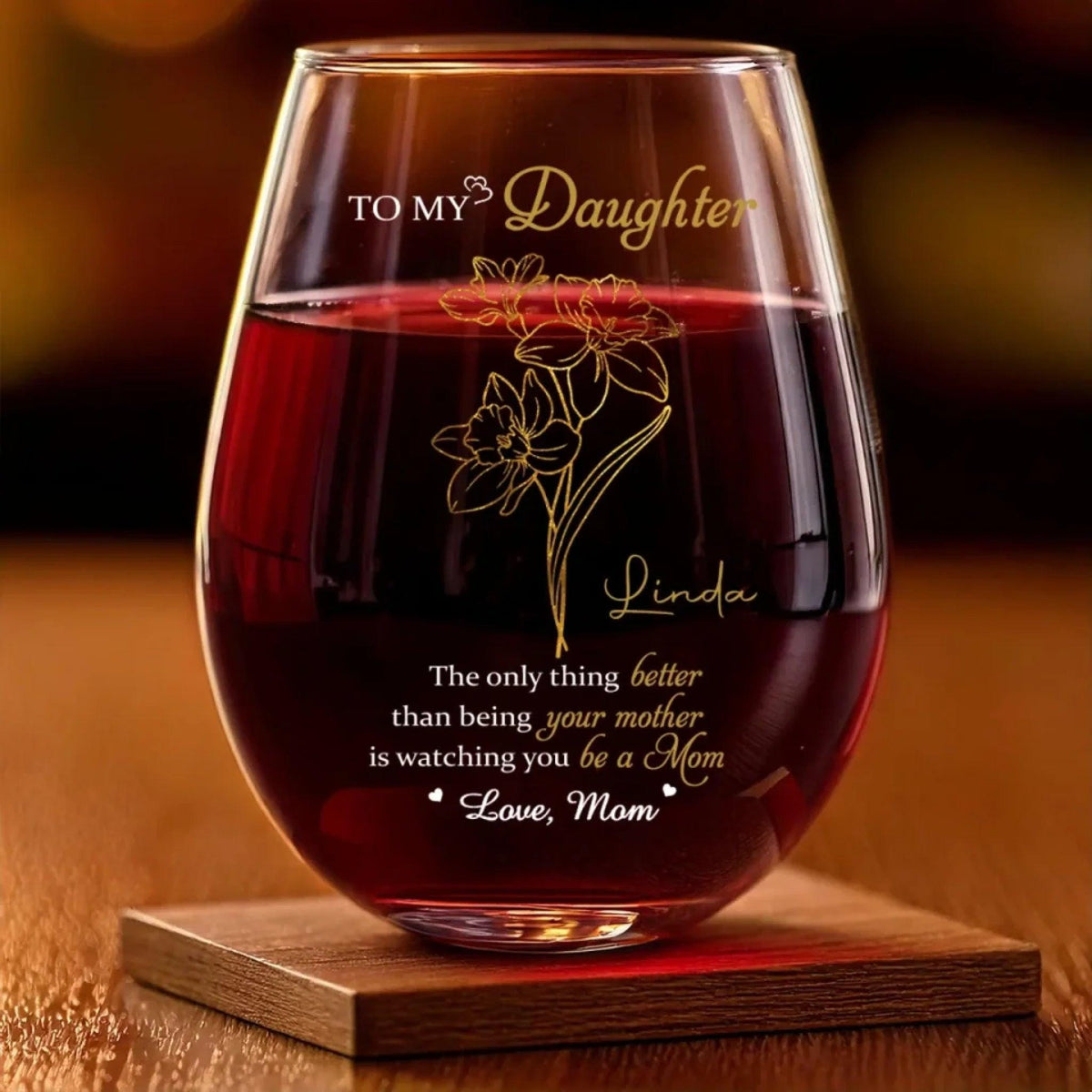 To My Daughter Happy Mothers Day Personalized Wine Glass, Daughter Cup, Custom Message On Mug, Anniversary Gift For Daughter,Mother Daughter