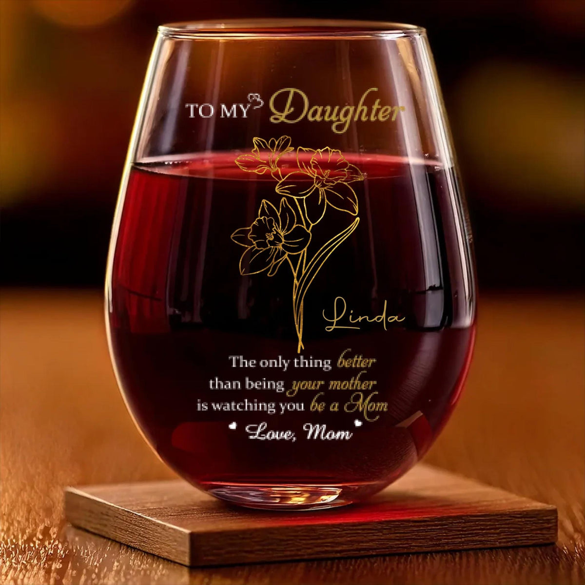 To My Daughter Happy Mothers Day Personalized Wine Glass, Daughter Cup, Custom Message On Mug, Anniversary Gift For Daughter,Mother Daughter