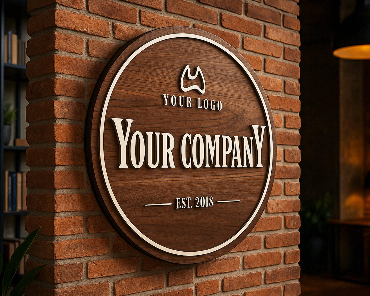 Personalized Wooden Logo Sign, Wooden Round Sign, Custom Wood Office Sign, Business Commerical Signage, Shop Logo Sign, Laser Cut Logo Sign