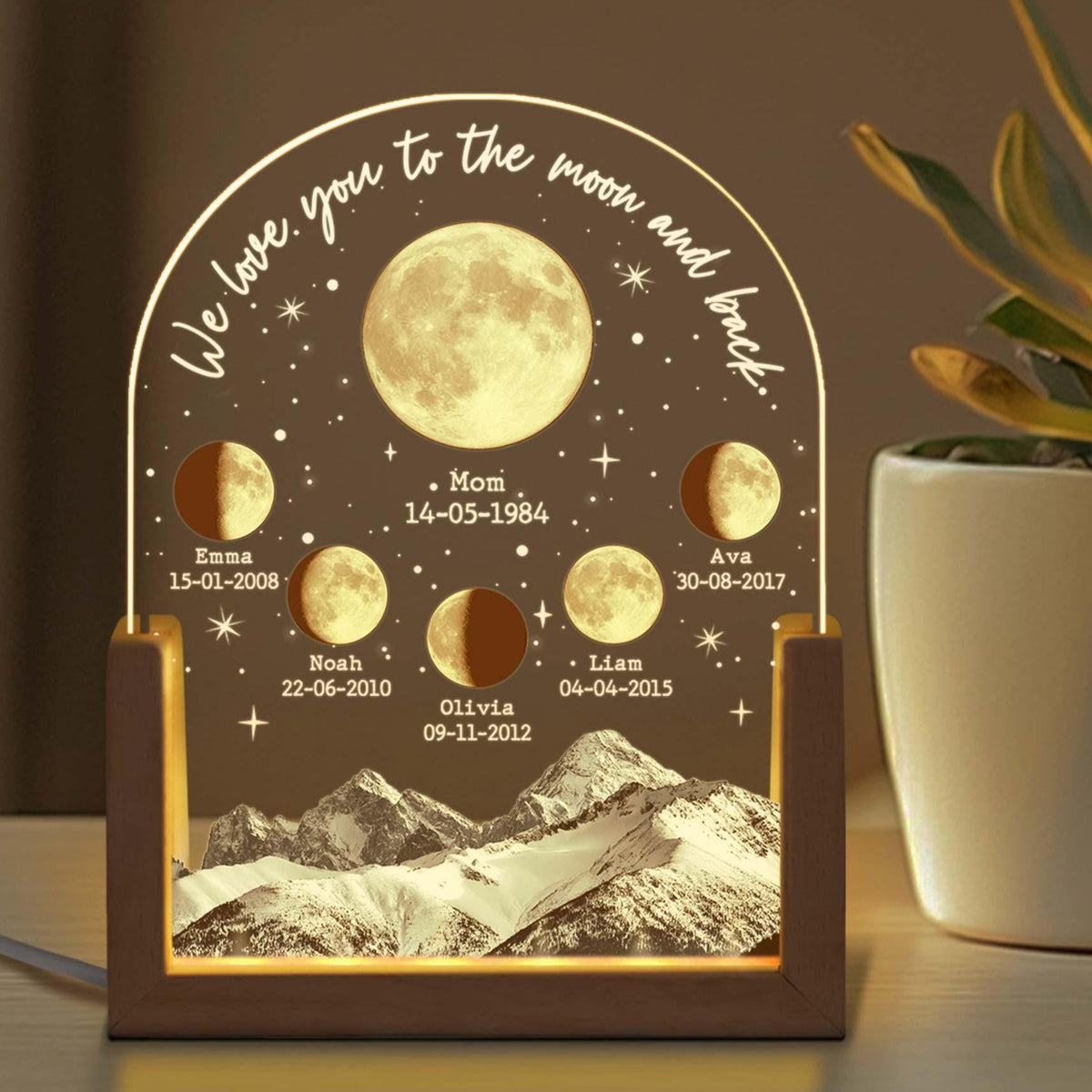 Personalized Moons Phase with Kids Names, Custom Moons Phase Night Light, Mother s Day Gifts, Gifts for Mama, Custom Night light Moon Phase