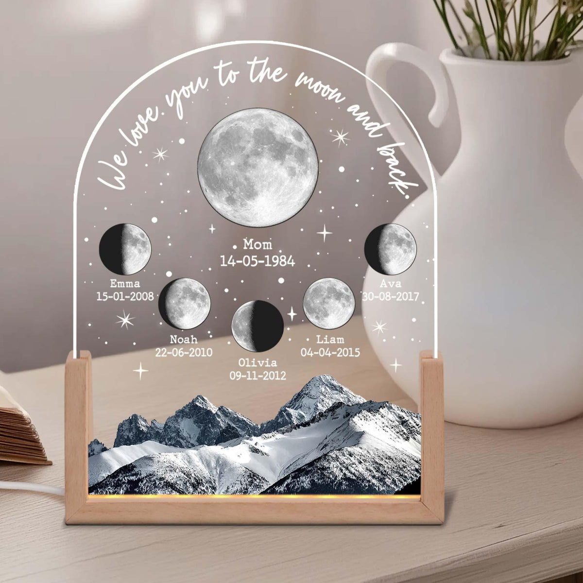 Personalized Moons Phase with Kids Names, Custom Moons Phase Night Light, Mother s Day Gifts, Gifts for Mama, Custom Night light Moon Phase
