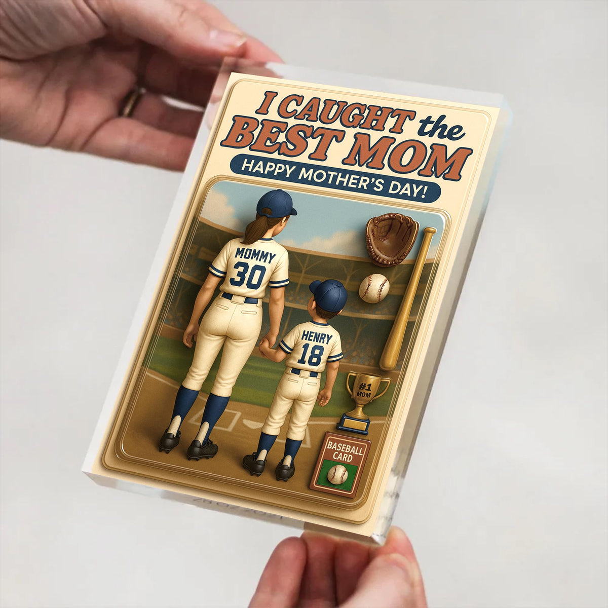 We Caught the Best Mom Baseball Custom Figure 3D Effect Personalized Acrylic Block Plaque, Personalized Mother's Day Gift for Mom, Gifts for Mom, Wife