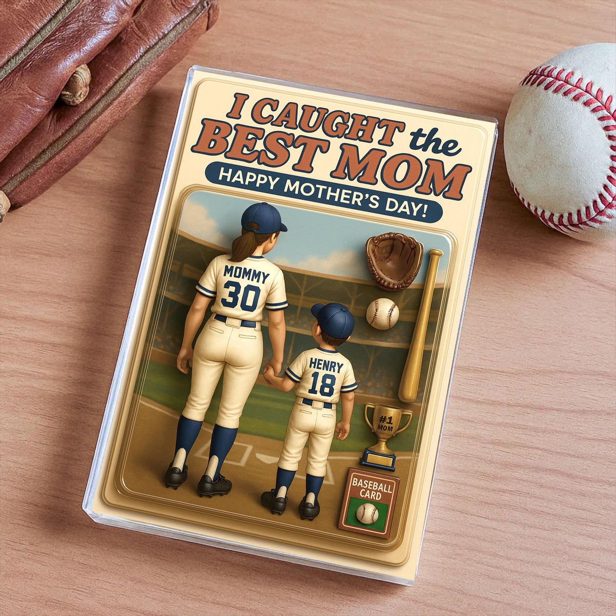 We Caught the Best Mom Baseball Custom Figure 3D Effect Personalized Acrylic Block Plaque, Personalized Mother's Day Gift for Mom, Gifts for Mom, Wife