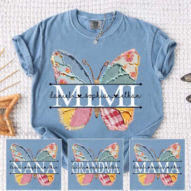 Floral Butterfly with Grandkids' Names, Personalized Family T-Shirt