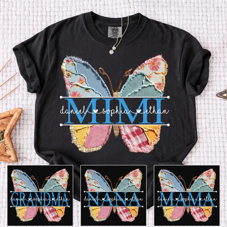 Floral Butterfly with Grandkids' Names, Personalized Family T-Shirt