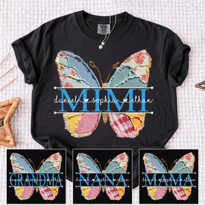 Floral Butterfly with Grandkids' Names, Personalized Family T-Shirt