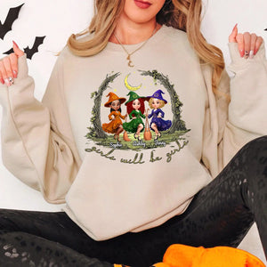 Halloween Witch Besties Sisters Friends Under Moon Personalized Sweatshirt, Halloween Matching Shirt