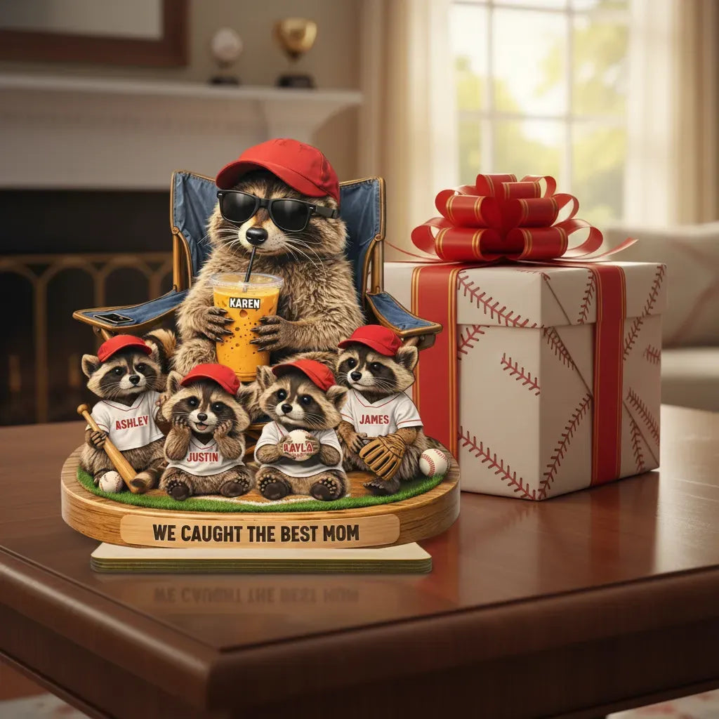 Raccoon We Caught the Best Mom - Personalized 2-Layered Wooden Plaque