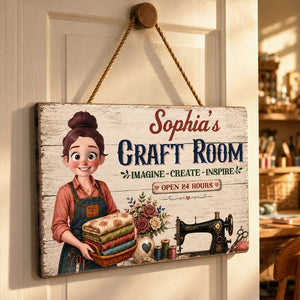 My Sewing Room Imagine Create Inspire Sewing Girl - Personalized Wooden Sign