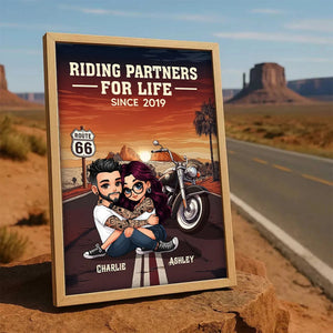Bikers Couple Riding Partners for Life - Personalized Poster - Gift for Him, Gift for Her