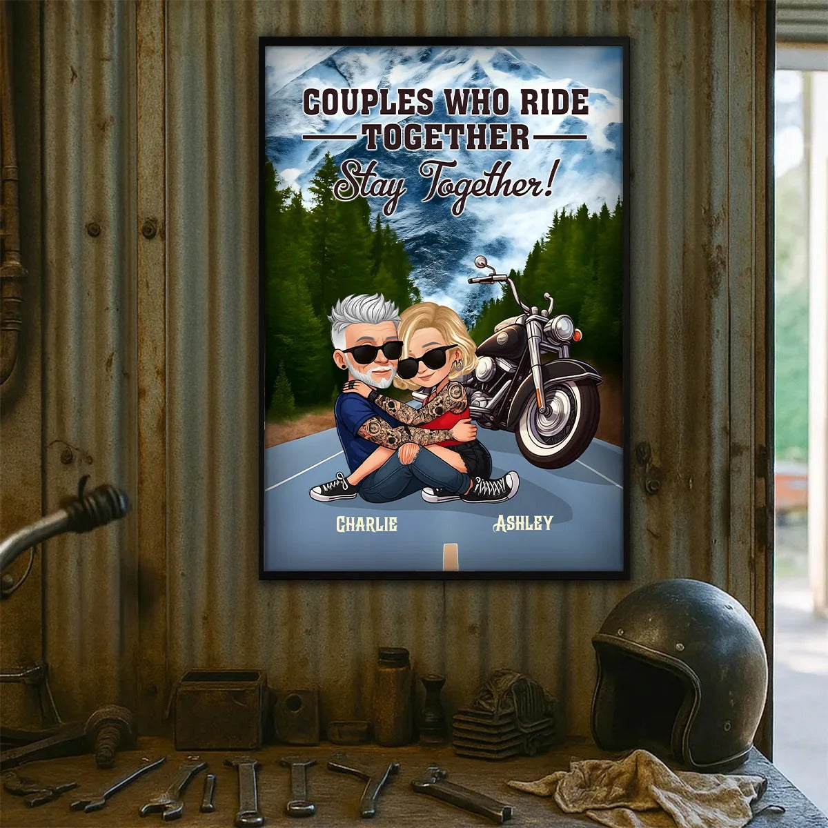 Bikers Couple Riding Partners for Life - Personalized Poster - Gift for Him, Gift for Her