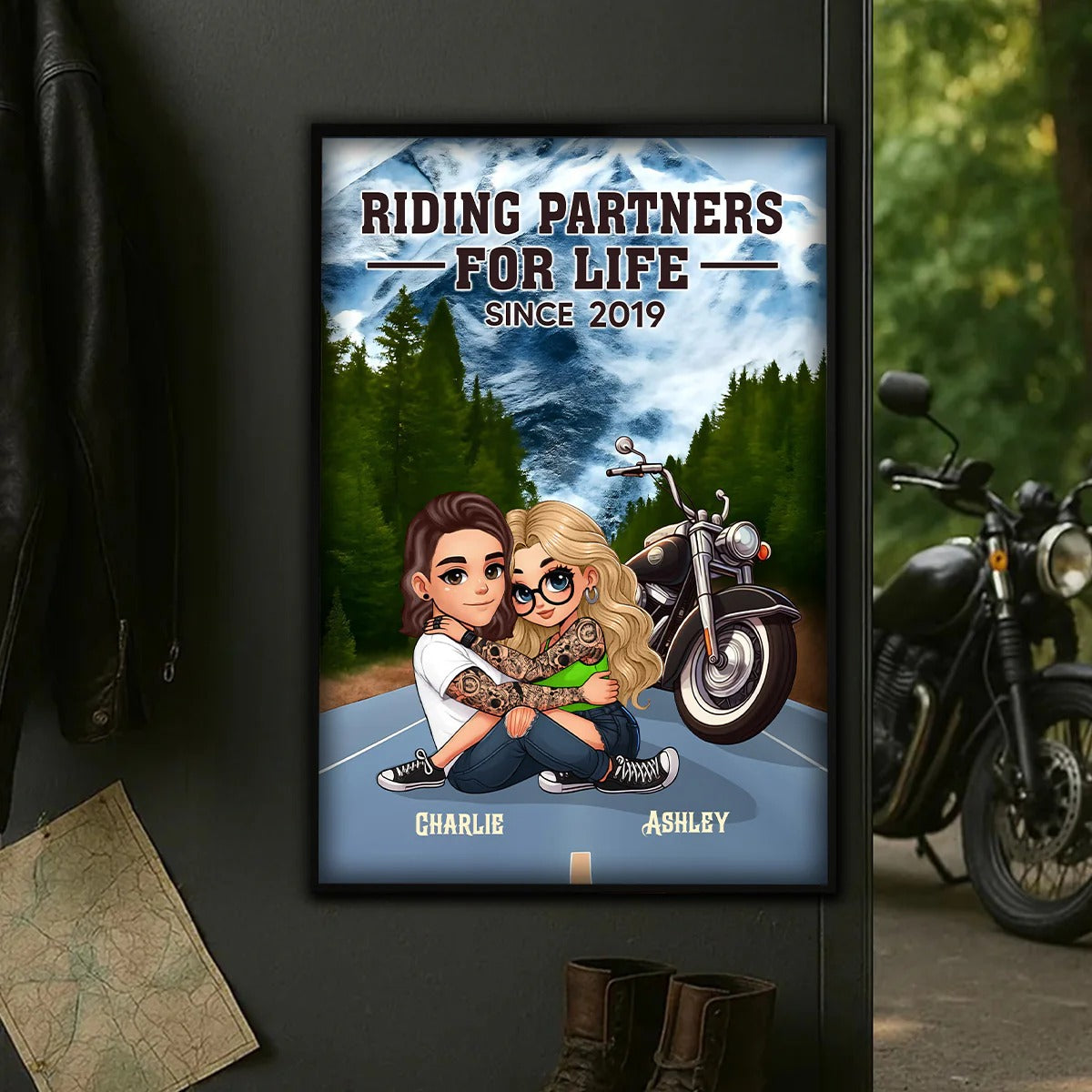 Bikers Couple Riding Partners for Life - Personalized Poster - Gift for Him, Gift for Her